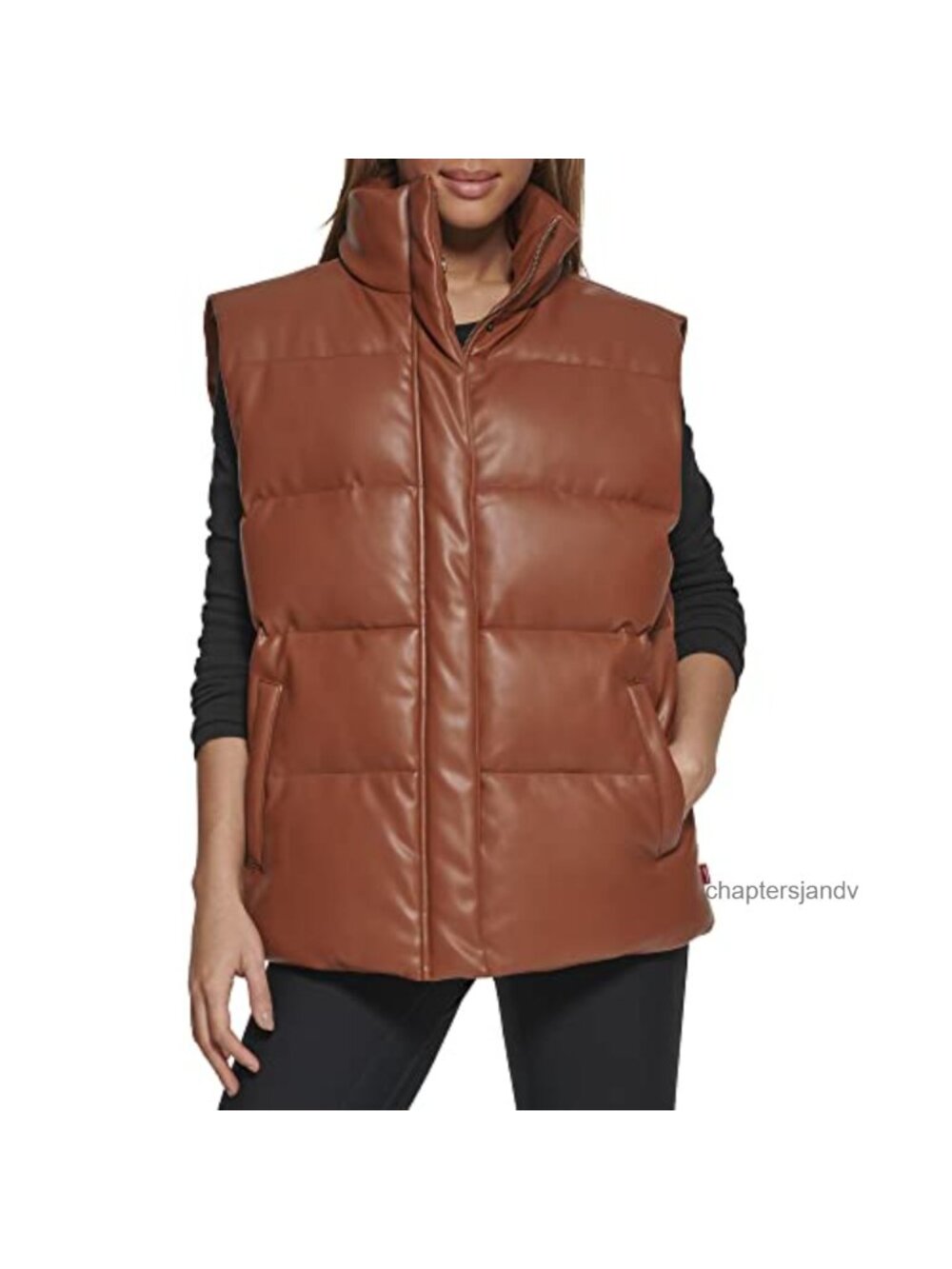 Vegan Leather Puffer Vest Oversized Quilted Sleeveless Zip Snap